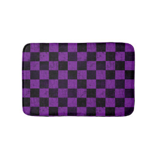 Alfombrilla De Baño Cuadros Rústicos, Morado y Negro