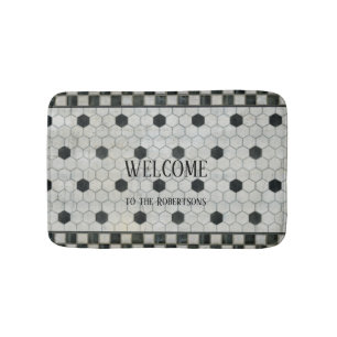 Alfombrilla De Baño Cuarto de baño de mármol blanco negro hexagonal
