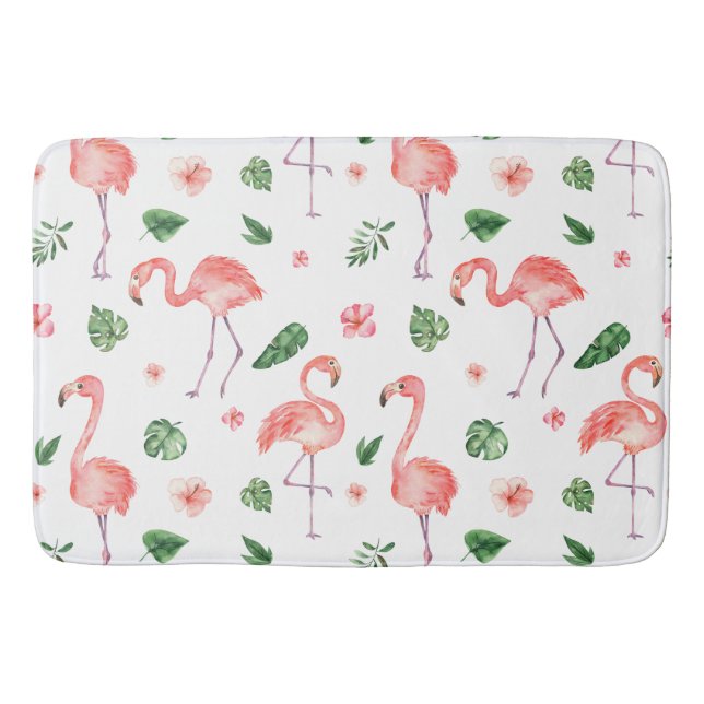 Alfombrilla De Baño Cuarto de baño Trópico De Patrón Flamingo Rosa (Anverso)