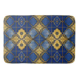 Alfombrilla De Baño Cuatrifolios de Patrón Inspirado en Marruecos Azul