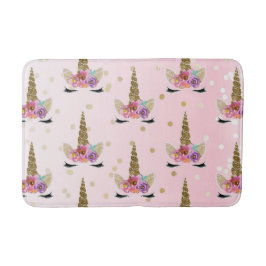Alfombrilla De Baño Cuerno de Unicornio Moderno de Moda Rosa y Dorado