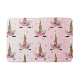 Alfombrilla De Baño Cuerno de Unicornio Moderno de Moda Rosa y Dorado