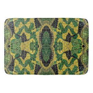 Alfombrilla De Baño Cuero de Cocodrilo Dragón Amarillo Verde