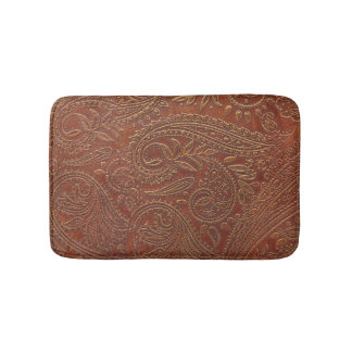Alfombrilla De Baño Cuero marrón, patrón floral instrumentado.