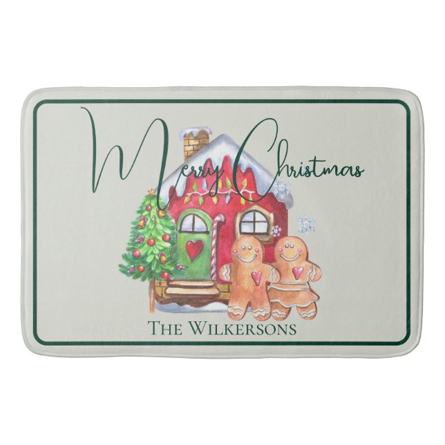 Alfombrilla De Baño Cuidada acuarela Gingerbread People on Sage (Anverso)