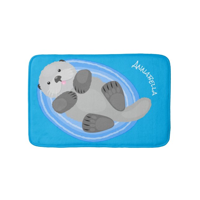Alfombrilla De Baño Cuidada y feliz nutria azul personalizado ilustrac (Anverso)