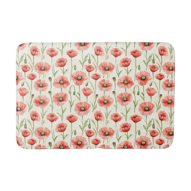 Alfombrilla De Baño Cumpleaños de Flores de Amapola Roja (Anverso)