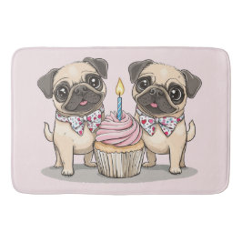 Alfombrilla De Baño Cupcake de perros Pug de cumpleaños
