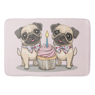 Alfombrilla De Baño Cupcake de perros Pug de cumpleaños