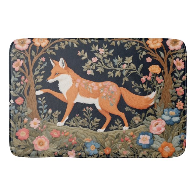Alfombrilla De Baño Curioso Fox Faux Embroidery Elegante Floral (Anverso)