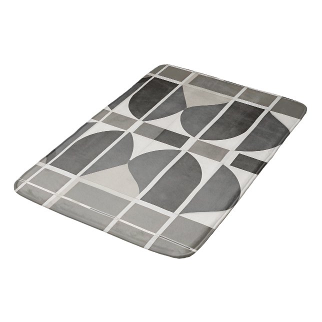 Alfombrilla De Baño Curvas geométricas modernas en gris y blanco (Angular)