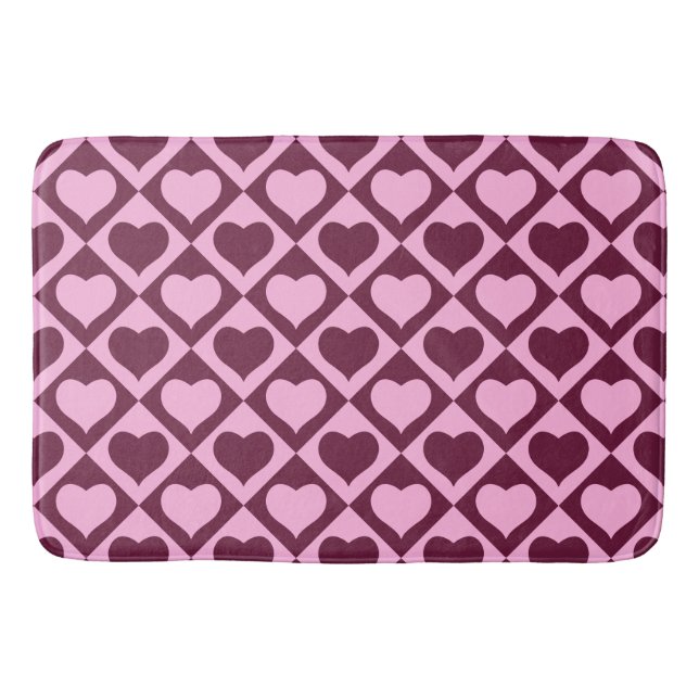 Alfombrilla De Baño Custom Heart Checkerboard Pattern Bordeaux Pink -  (Anverso)