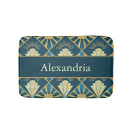 Alfombrilla De Baño Custom Name Art Deco Teal & Gold Luxe