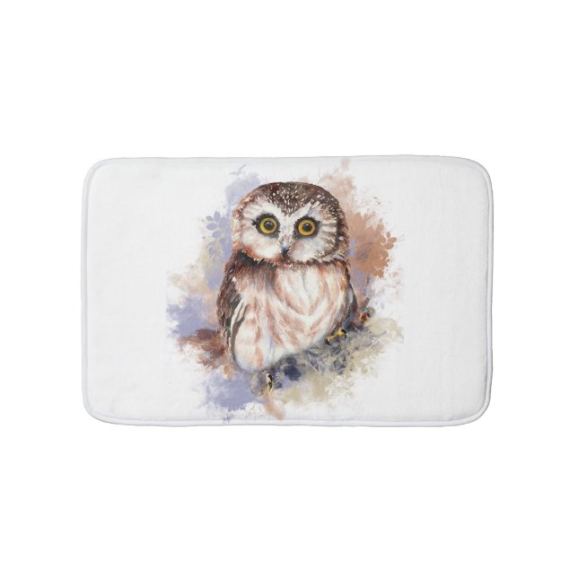 Alfombrilla De Baño Cute acuarela Owl Bird Naturaleza art (Anverso)