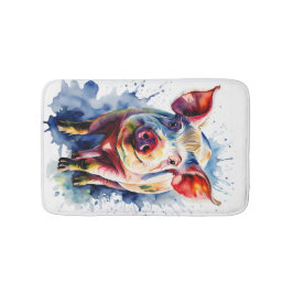 Alfombrilla De Baño Cute and Colorful Watercolor Pig Bath Mat