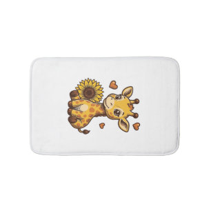 Alfombrilla De Baño Cute Baby Giraffe Sunflower Vintage Engraving Tee_