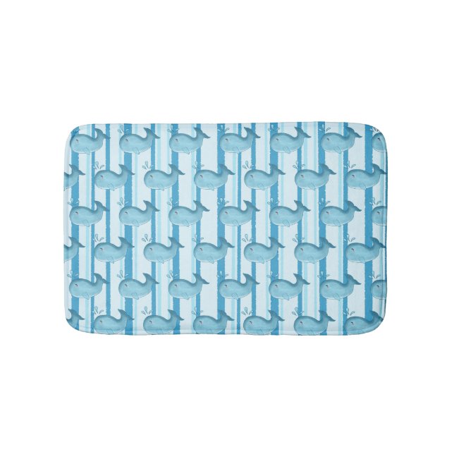 Alfombrilla De Baño Cute Baby Whale Blue Stripes Bath Mat (Anverso)