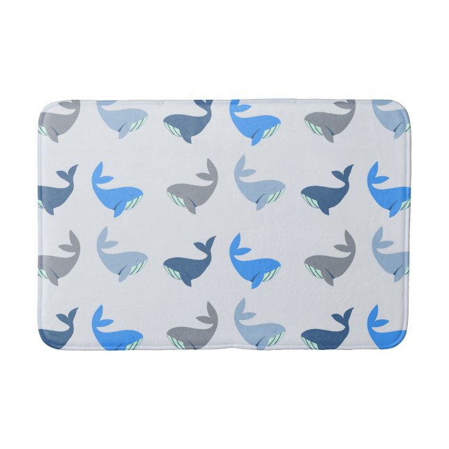 Alfombrilla De Baño Cute Ballena Moderna Patrón Ilustrado Azul (Anverso)