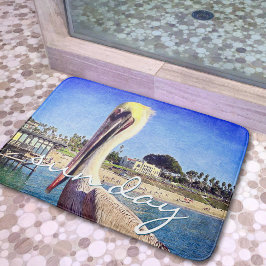 Alfombrilla De Baño Cute Beach Pelican Bird Photo Sun Day Script