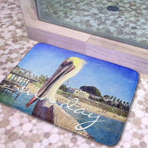 Alfombrilla De Baño Cute Beach Pelican Bird Photo Sun Day Script