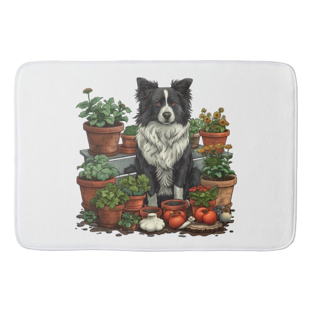 Alfombrilla De Baño Cute Border Collie Gardening (Anverso)