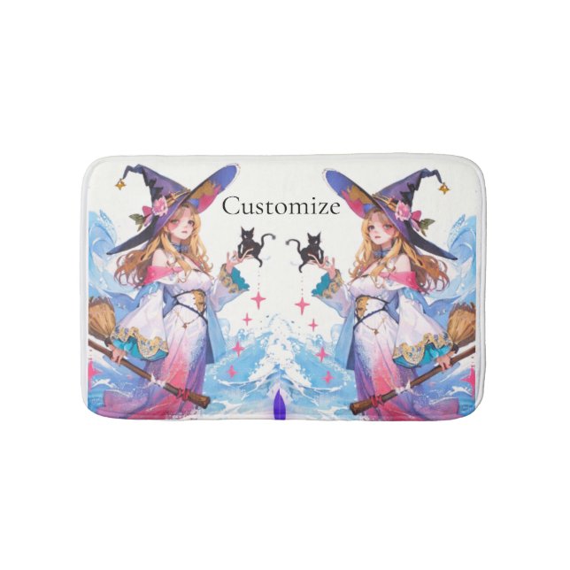 Alfombrilla De Baño Cute bruja sujetando el gato negro Thunder_Cove (Anverso)