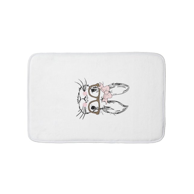 Alfombrilla De Baño Cute Bunny Face Shirt Leopard Print Glasses EASTER (Anverso)