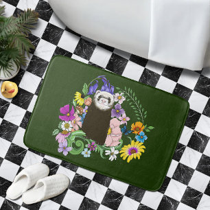 Alfombrilla De Baño Cute Chocolate Sable Ferret Floral Verde