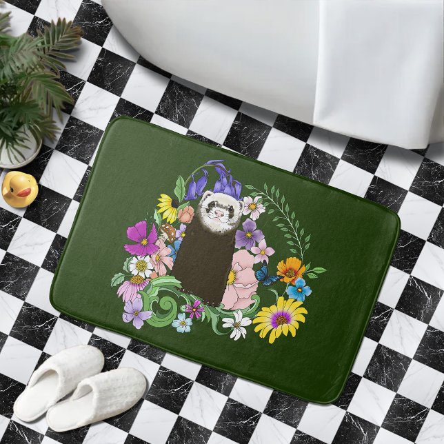 Alfombrilla De Baño Cute Chocolate Sable Ferret Floral Verde (Subido por el creador)