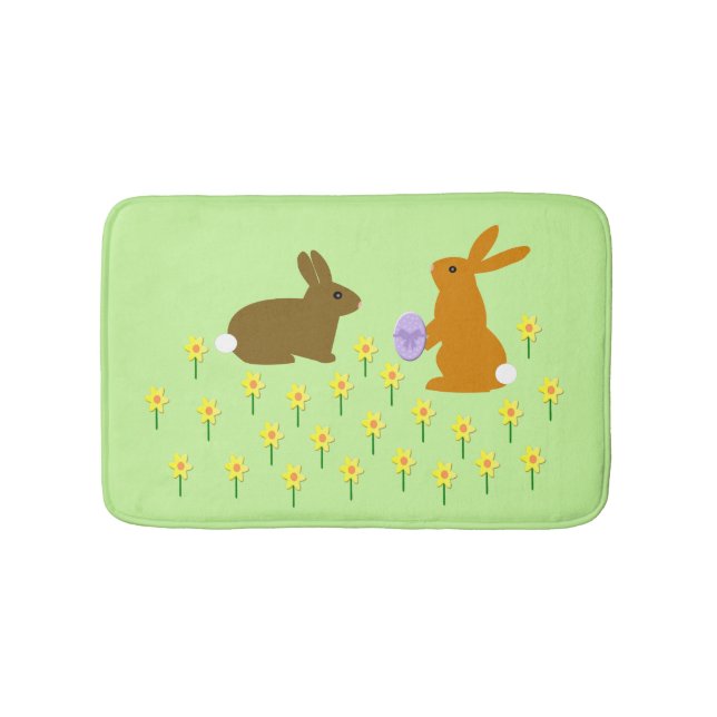 Alfombrilla De Baño Cute conejitos de Pascua y Daffodils (Anverso)
