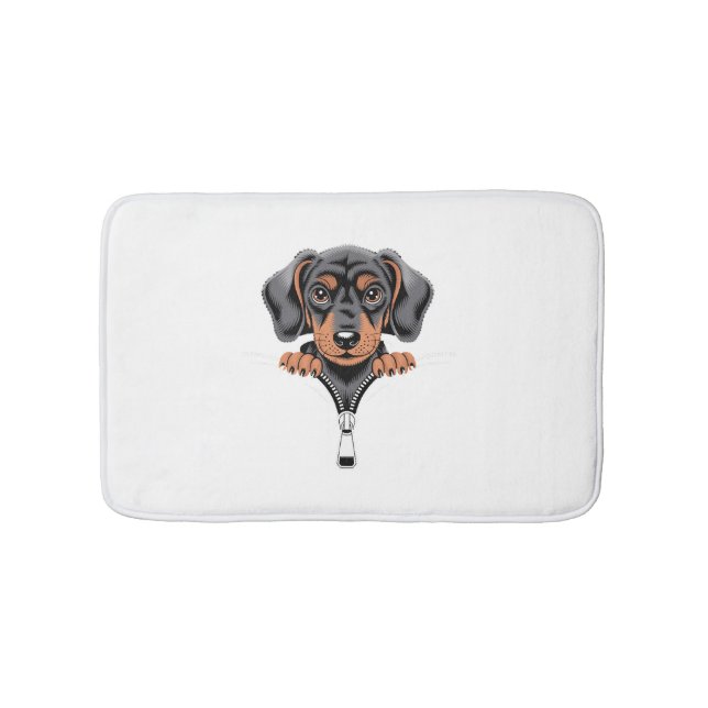 Alfombrilla De Baño Cute Dachshund Peeking Out of Zipper Illustration (Anverso)