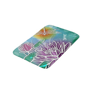 Alfombrilla De Baño Cute Dragon Fly Bonito Colores de verano Floral mo