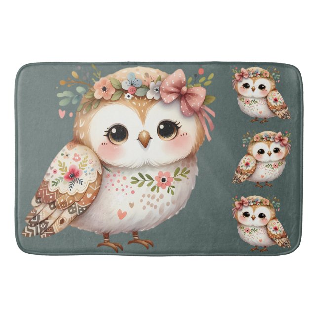 Alfombrilla De Baño Cute Floral Owl with Bow (Anverso)