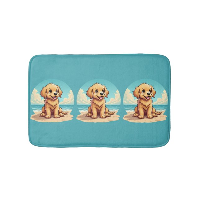 Alfombrilla De Baño Cute Golden Puppy at Sunny Beach Scene (Anverso)