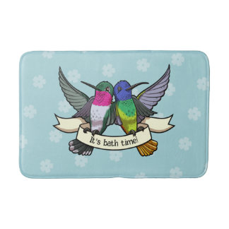 Alfombrilla De Baño Cute Hummingbirds It's Bath Time! Ribbon Cartoon