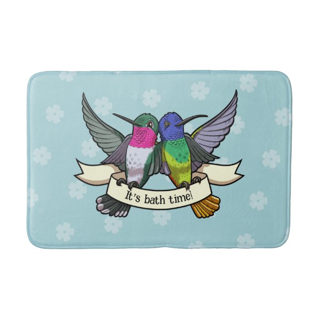 Alfombrilla De Baño Cute Hummingbirds It's Bath Time! Ribbon Cartoon (Anverso)