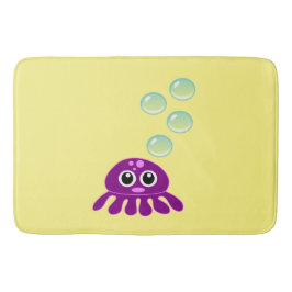 Alfombrilla De Baño Cute Kawaii Purple Jellyfish con burbujas azules