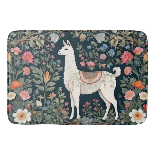 Alfombrilla De Baño Cute Llama Elegante Floral (Anverso)