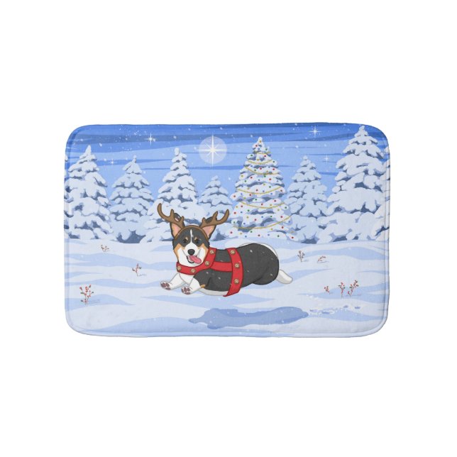 Alfombrilla De Baño Cute Navidades de Corgi Negro disfraz de reno (Anverso)