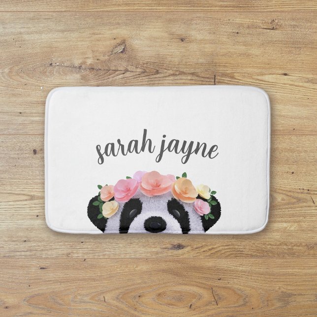 Alfombrilla De Baño Cute Panda Chica de Oso Niños Personalizados Bath  (A cute panda bear bath mat with space for your name)