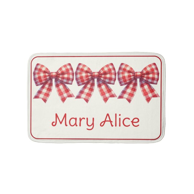 Alfombrilla De Baño Cute Red and Cream Gingham Bow (Anverso)