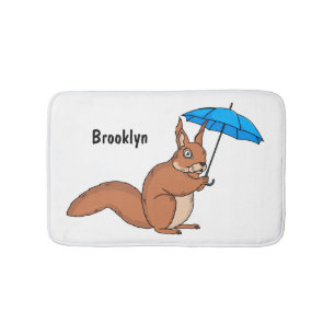 Alfombrilla De Baño Cute red squirrel with umbrella cartoon
