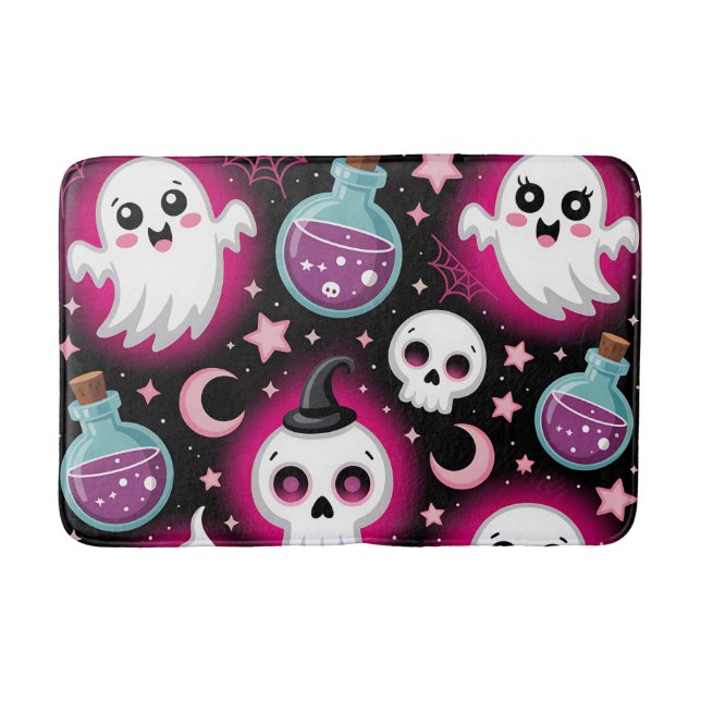 Alfombrilla De Baño Cute Spooky Halloween Pattern with Ghosts, Skulls  (Anverso)