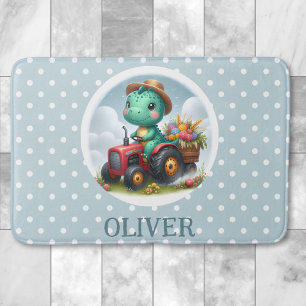 Alfombrilla De Baño Cute Trex Dinosaur Conduciendo un Tractor Rojo