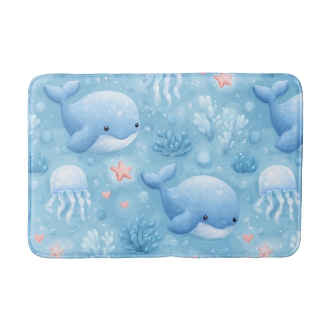 Alfombrilla De Baño Cute watercolor baby whales (Anverso)