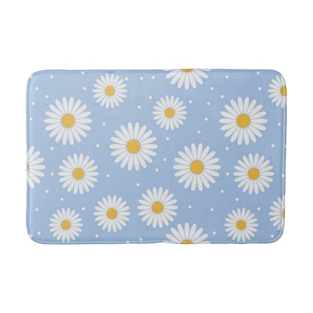 Alfombrilla De Baño Cute White Daisy Blue Bath Mat. (Anverso)
