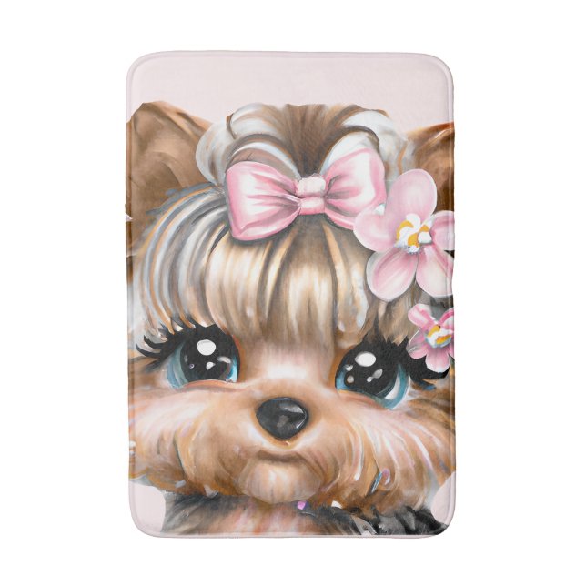 Alfombrilla De Baño Cute Yorkie con un compadre rosado (Frente vertical)