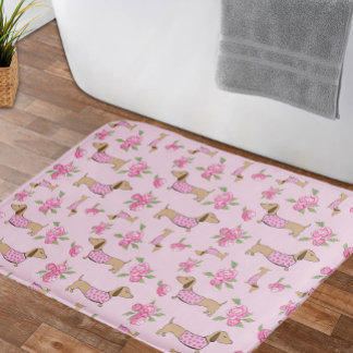 Alfombrilla De Baño Dachshund Bath Mat Doxie + Peonies Floral Rug