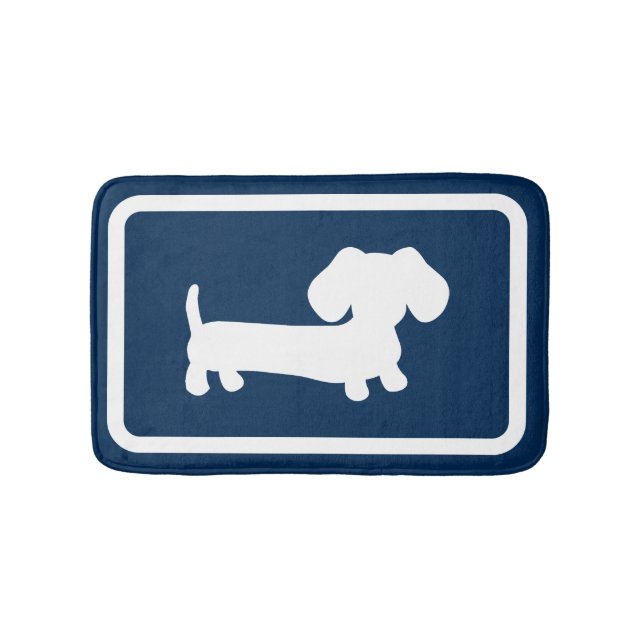 Alfombrilla De Baño Dachshund Bath Mat Navy Blue Doxie Bathroom Rug (Anverso)