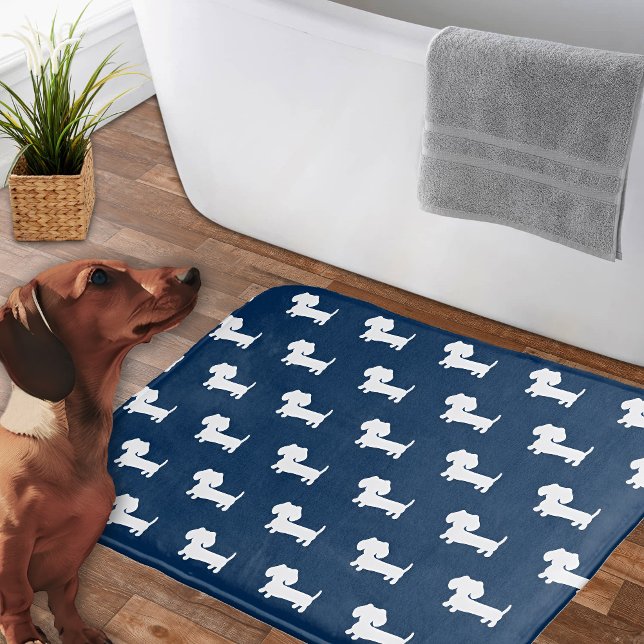 Alfombrilla De Baño Dachshund Bath Mat Navy Blue Doxie Bathroom Rug (Wiener dog themed bathroom decor)